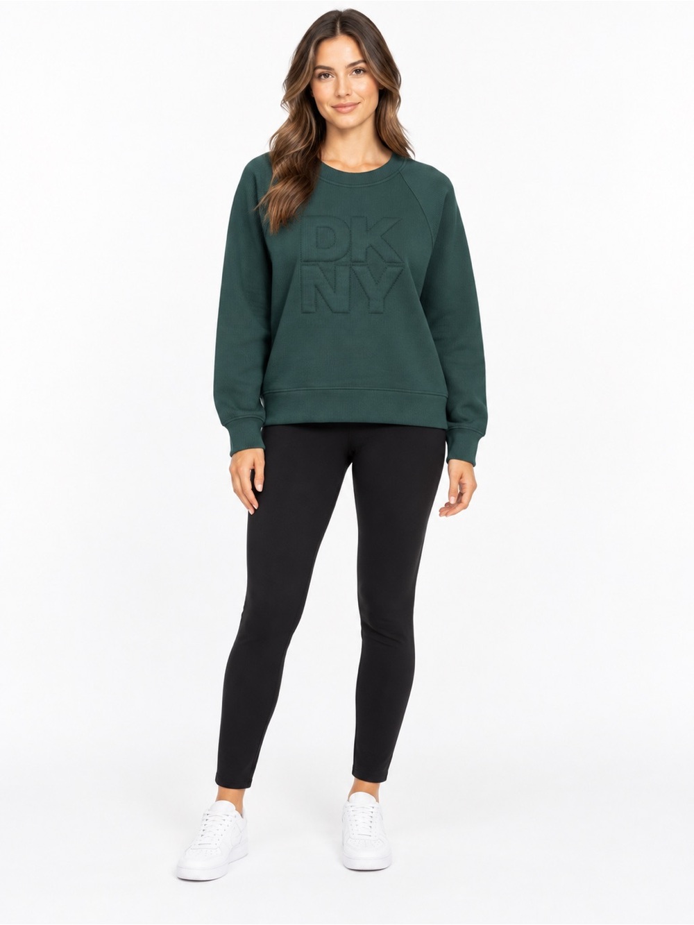 DKNY Deep Green Embossed Logo Crewneck